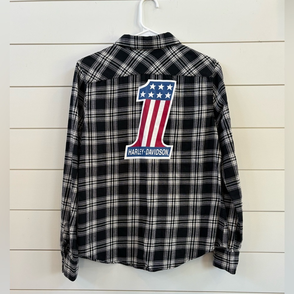 Harley-Davidson Women's Black and White Plaid Shirt - Picture 2 of 7